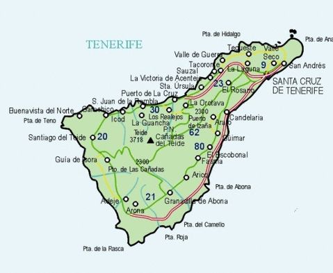 Mapa de carreteras de la Isla Tenerife