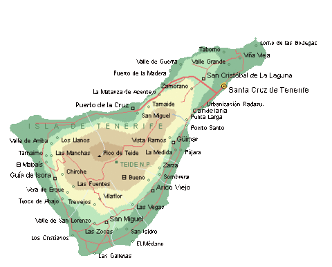 Mapa físico de la Isla Tenerife