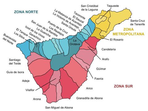 Municipalities and zones of Tenerife island 2011