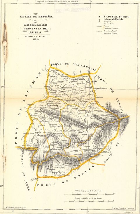 Map of the Province of Ávila 1849