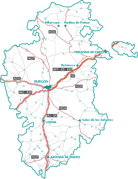 mapa carreteras provincia burgos Mapa de carreteras de la Provincia de Burgos | Gifex