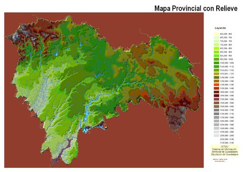 Mapa provincial de Guadalajara con relieve 2005