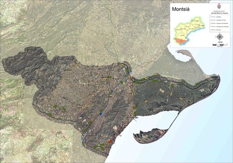 Mapa satelital con carreteras de la comarca de Montsià