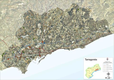 Mapa satelital con carreteras de la comarca de Tarragonès