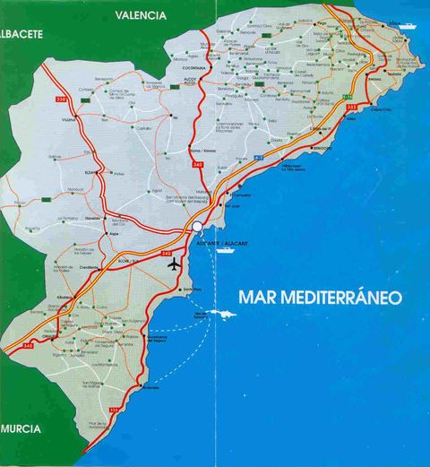 Mapa de carreteras de la Provincia de Alicante