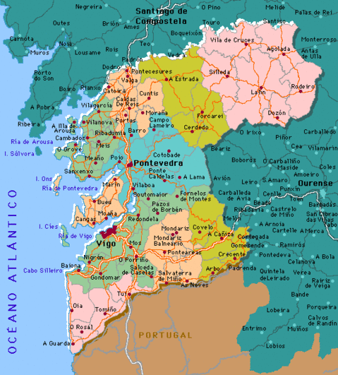 Mapa de carreteras de la Provincia de Pontevedra