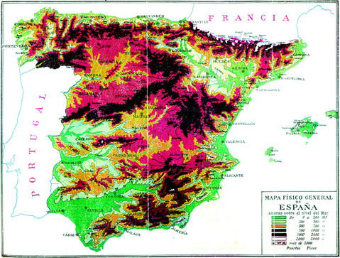 Physical map of Spain