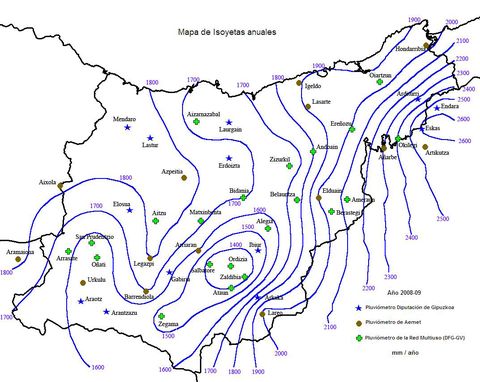 Average annual rainfall in Gipuzkoa 2008-9