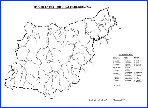 Hydrographic network of Gipuzkoa