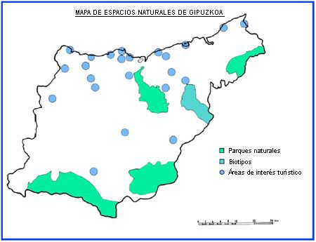 Map of natural areas in Gipuzkoa