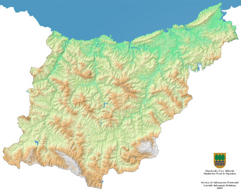 Relief, hypsometry and hydrographic network of Guipúzcoa 2002