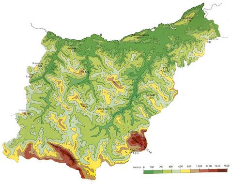 Mapa físico de Guipúzcoa