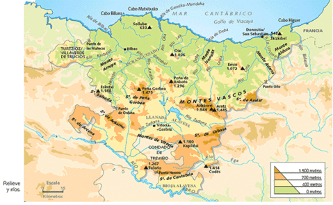 Relief and rivers of the Basque Country