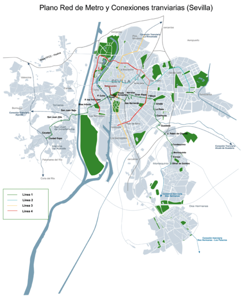 Metro y conexiones tranviarias de Sevilla