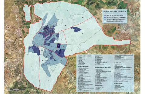 Densidad demográfica de Sevilla 2005