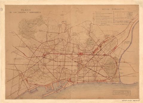 Map of the trams and trains of Barcelona in 1905