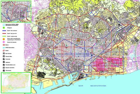 Red de carriles de bicicletas en Barcelona