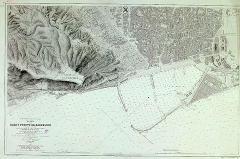 Map of the bay and port of Barcelona 1885