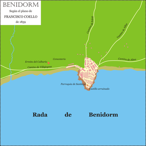 Plano de Benidorm basado en el de Francisco Coello de 1859