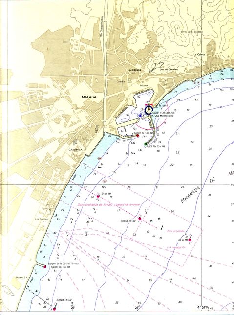 Carta náutica del puerto de Málaga