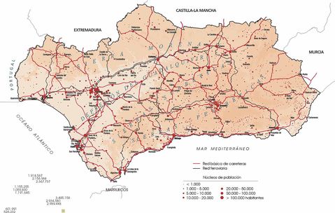 Road and rail network Andalusia 2002