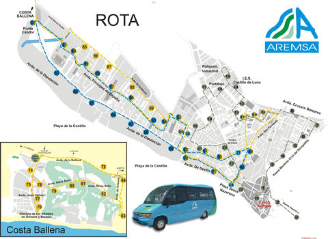 Location map of bus stops in Rota