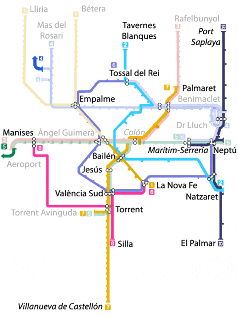 Map of the future network of MetroValencia 2008