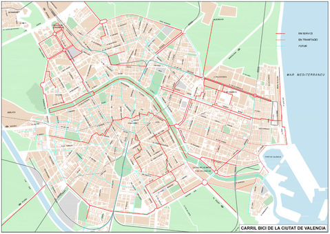 Red de carriles de bicicletas en Valencia