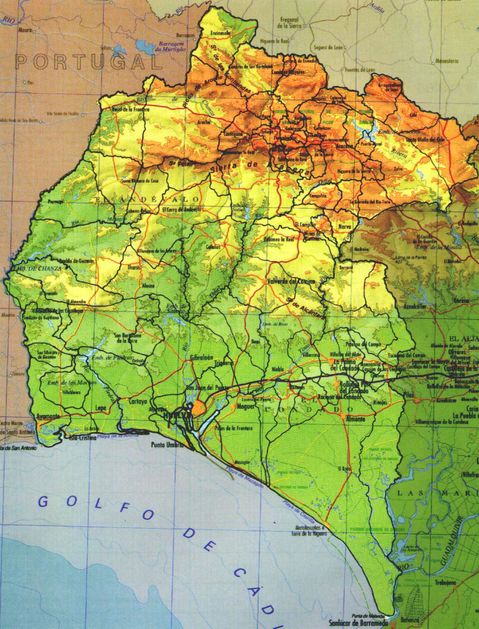 Mapa físico de la provincia de Huelva