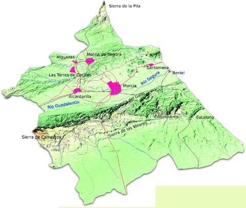 Mapa físico del Área Metropolitana de Murcia