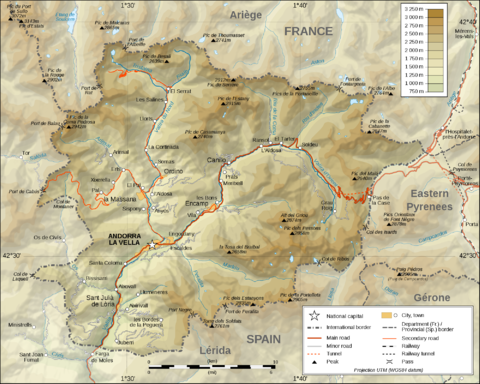 Mapa físico de Andorra