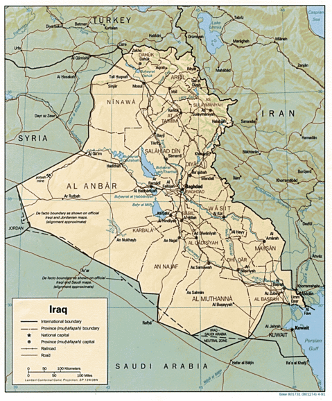 Iraq Physical Map 1991