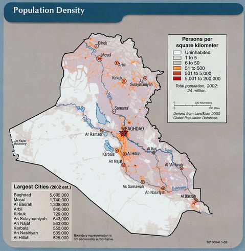 Densidad de población de Irak 2003