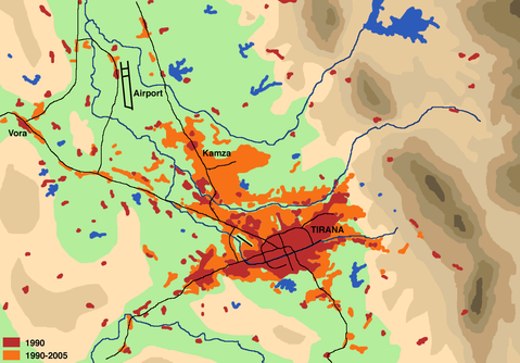 Expansión de Tirana de 1990 a 2005