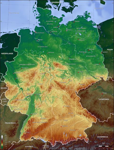 mapa topografico de alemania Mapa topográfico de Alemania | Gifex