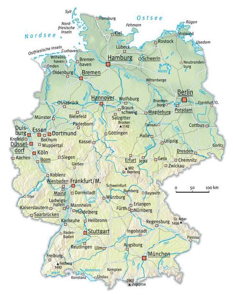 Mapa físico de Alemania