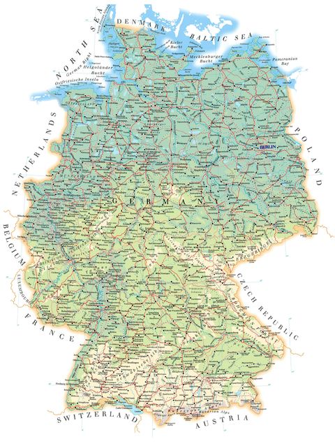 Mapa físico de Alemania