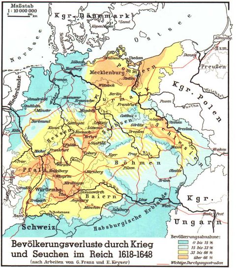 Population losses due to war and disease in the Empire 1618-1648