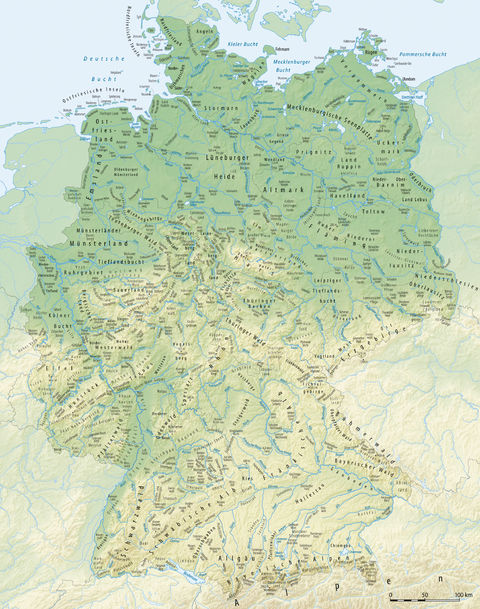 Physical map of Germany 
