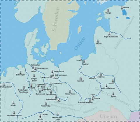 Main German Nazi concentration and extermination camps 1943