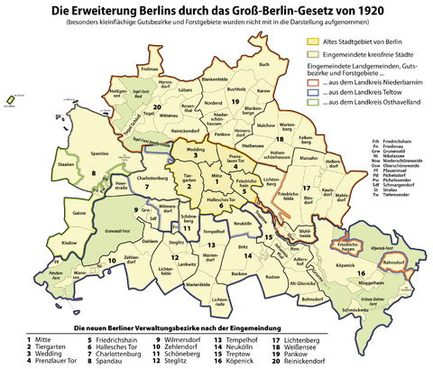 Territories merged into Berlin in 1920