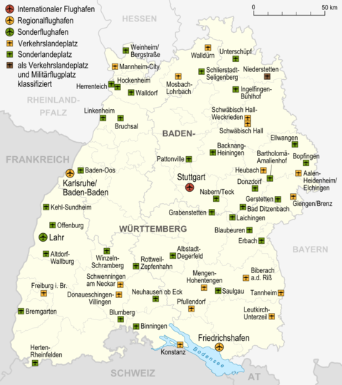 Aeropuertos y aeródromos en Baden-Württemberg 2007