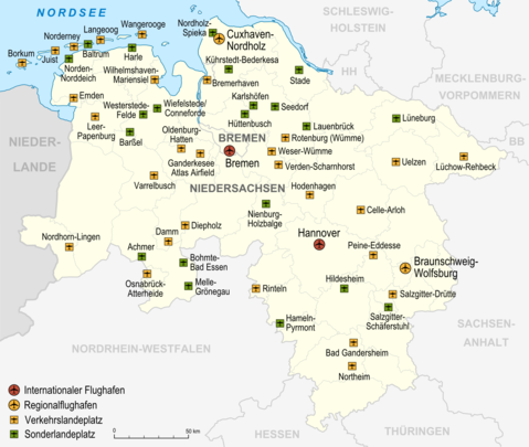 Aeropuertos y aeródromos en Baja Sajonia 2007