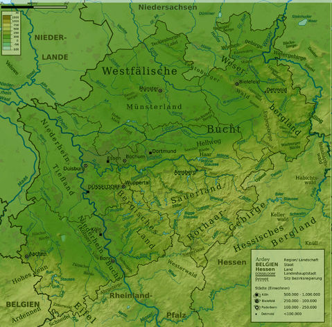 Mapa físico de Renania del Norte-Westfalia 2009