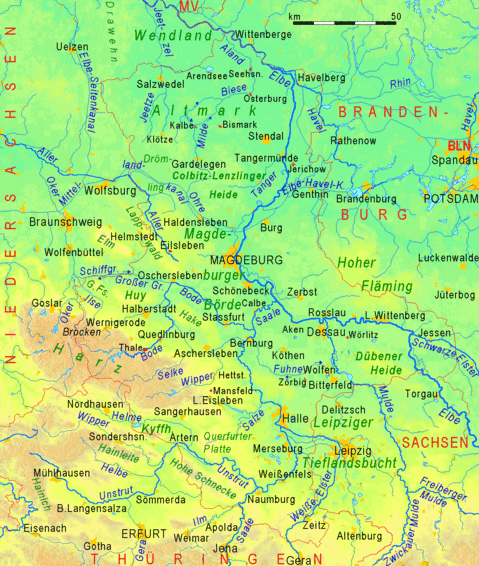 Mapa físico de Sajonia-Anhalt 2008