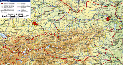 Mapa físico de Austria