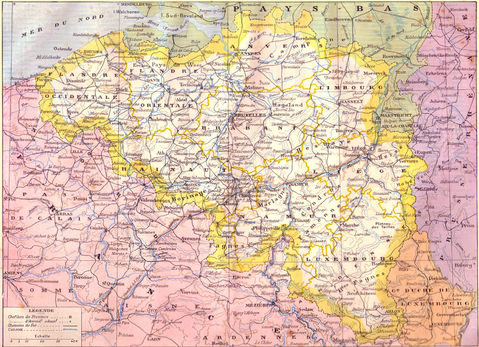 Mapa físico y político de Bélgica 1910