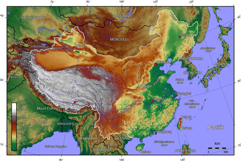 Mapa topográfico de China 2005