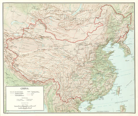 Mapa físico de China 1967