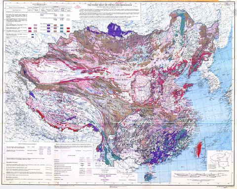 Mapa tectónico de China y Mongolia 1973